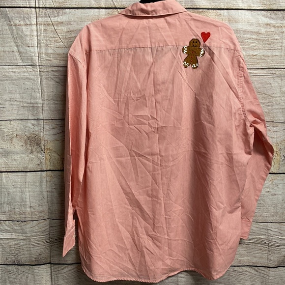 Hail’s Red & white pinstripe button the front blouse embroidered detailing sz 2X - Picture 6 of 6